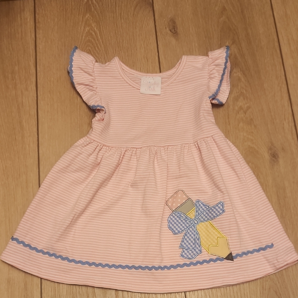 Girls Pink Striped Pencil Appliqué Dress